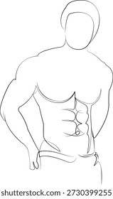 Eine durchgehende Linienzeichnung auf weißem, isoliertem Hintergrund. Minimalismus lineare Illustration. man, sport, bodybuilder, athlet, muskel, muskulös, männlich, körper, fitness, bodybuilding