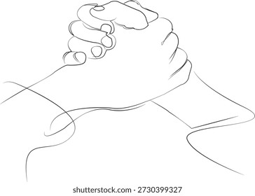 Um desenho de linha contínua sobre fundo branco isolado. Minimalismo linear ilustração. pessoa, aperto de mão, mão, cooperação, reunião, parceria, empresário, negócio, trabalho