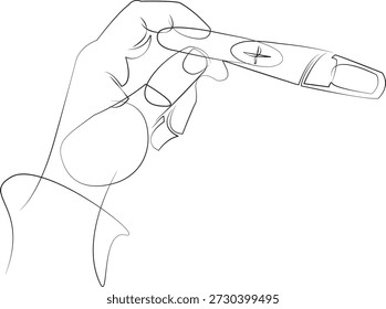 Un dibujo de línea continua sobre fondo aislado blanco. Minimalismo ilustración lineal. madre, resultado, mujer, mano, fertilidad, prueba, positivo, bebé, primer plano, futuro