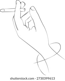 Un dibujo de línea continua sobre fondo aislado blanco. Ilustración lineal de minimalismo. cigarrillo, mano, sostenimiento, humo, mujer, salud, persona, adicción, fumador, tabaco