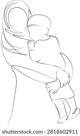 One continuous line drawing on white isolated background. Minimalism linear illustration. children, mother, person, muslim, woman, son, baby, family, eltern, daughter