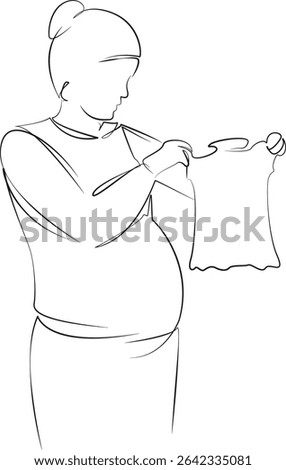 One continuous line drawing on white isolated background. Minimalism linear illustration. person, retail, store, pregnant, woman, mother, motherhood, pregnancy, sale, shop, cloth
