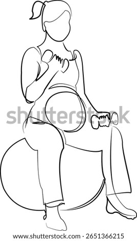 One continuous line drawing on white isolated background. Minimalism linear illustration. woman, dumbbell, pregnant, sport, adult, lifestyle, mother, weight, pregnancy, lifting