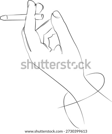 One continuous line drawing on white isolated background. Minimalism linear illustration. cigarette, hand, holding, smoke, woman, health, person, addiction, smoker, tobacco