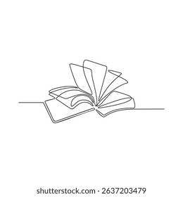 One continuous line drawing of a Open law book with flying pages vector design illustration. Justice themes design in simple linear style concept. Suitable for your asset design and education purpose.