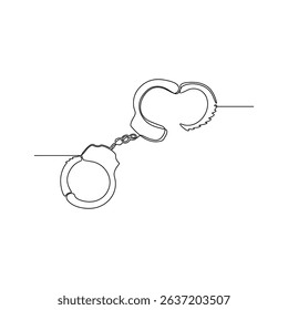 One continuous line drawing of a The open handcuffs symbolize freedom from crime vector illustration. Justice themes design in simple linear style concept. Suitable for your asset design and education