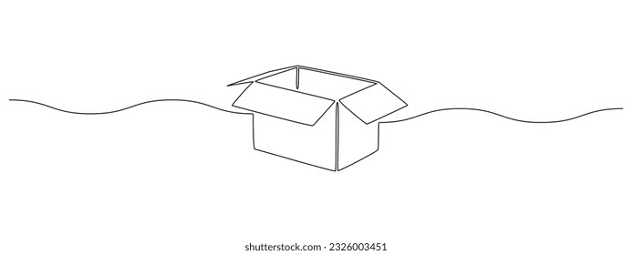 One continuous line drawing of opened box. Minimalist concept of help support and volunteer activity web banner in simple linear style. Editable stroke. Doodle vector illustration