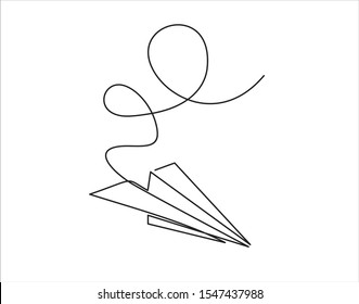 Un dibujo de línea continua de avión de papel de origami volando. Diseño plano. El fondo blanco. Ilustración vectorial de diseño de dibujo de línea única