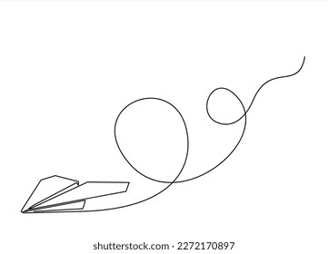 Un plano de línea continuo del plano de papel de origami que vuela. Diseño plano. Fondo blanco. Ilustración vectorial de diseño de líneas simples