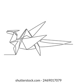One continuous line drawing of Origami vector illustration. This ancient Japanese art blends creativity with geometric precision, turning paper into delicate sculptures in simple continuous line style