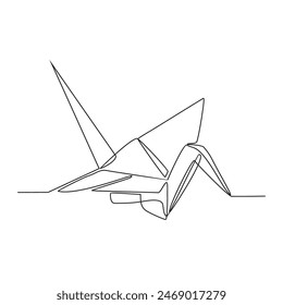 One continuous line drawing of Origami vector illustration. This ancient Japanese art blends creativity with geometric precision, turning paper into delicate sculptures in simple continuous line style