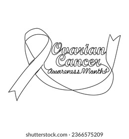 Un dibujo de línea continua de un mes de conciencia del cáncer de ovario con fondo blanco. Diseño de cinta de concientización en estilo lineal simple. ilustración vectorial del concepto de diseño médico y de salud.