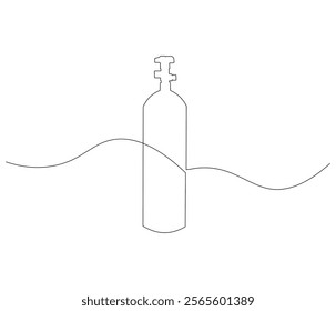 One continuous line drawing of oxygen cylinder . Single line of oxygen cylinder vector illustration

