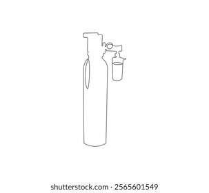 One continuous line drawing of oxygen cylinder . Single line of oxygen cylinder vector illustration

