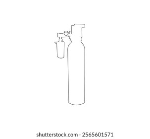 One continuous line drawing of oxygen cylinder . Single line of oxygen cylinder vector illustration

