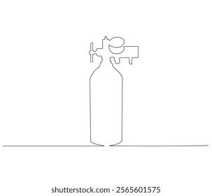 One continuous line drawing of oxygen cylinder . Single line of oxygen cylinder vector illustration

