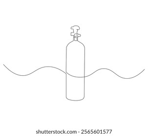 One continuous line drawing of oxygen cylinder . Single line of oxygen cylinder vector illustration

