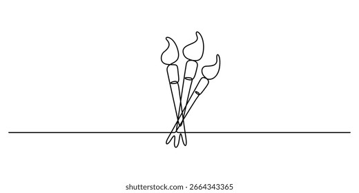 Um desenho de linha contínua de pincel de tinta. Pincel de pintura estilo arte de linha única para o conceito de logotipo. Ilustração vetorial