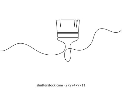 Um desenho de linha contínua de um pincel para arte e melhoria da casa