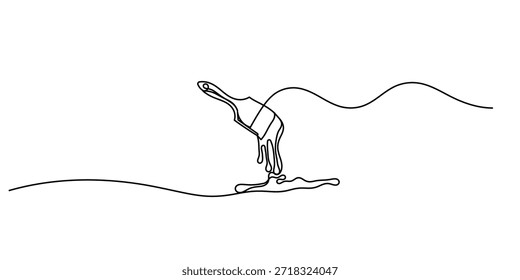  Un dibujo de línea continua del pincel del pintor. Dibujo continuo de una línea de pincel de pintura, construcción y reparación. Una amplia Ilustración vectorial de pincel, ilustración de dibujo de contorno de pincel de pintura.