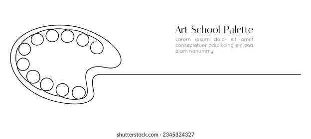 One continuous line drawing of painting palette. Artwork tool symbol for creative and art school in simple linear style for logo and card. Editable stroke. Doodle vector illustration