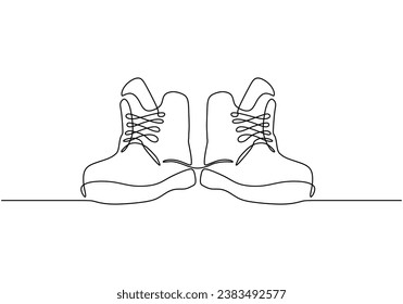 One continuous line drawing a pair of shoes boots. Vector illustration isolated. Minimalist design handdrawn.