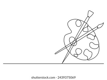 One continuous line drawing of palette with paint brush art symbol logo vector illustration.