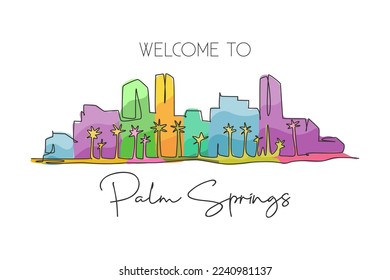 One continuous line drawing Palm Springs city skyline, California. Beautiful landmark. World landscape tourism travel home wall decor poster print. Stylish single line draw design vector illustration