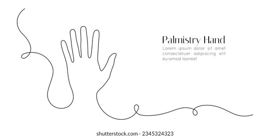 One continuous line drawing of palm of hand. Human arm in simple linear style for logo and card. Editable stroke. Doodle vector illustration