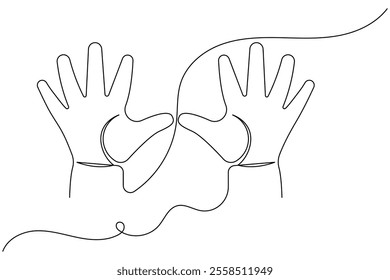 One continuous line drawing of palm of hand and human arm in isolate outline simple vector icon