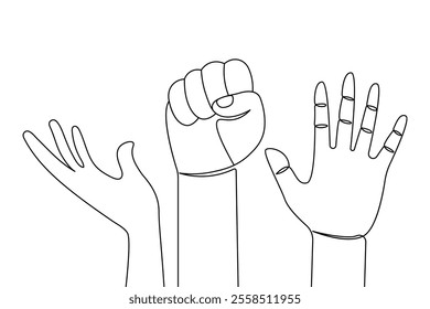 One continuous line drawing of palm of hand and human arm in isolate outline simple vector icon