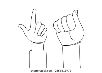 One continuous line drawing of palm of hand and human arm in isolate outline simple vector icon