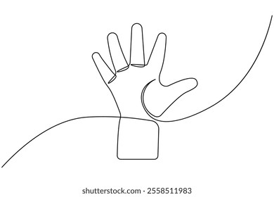 One continuous line drawing of palm of hand and human arm in isolate outline simple vector icon