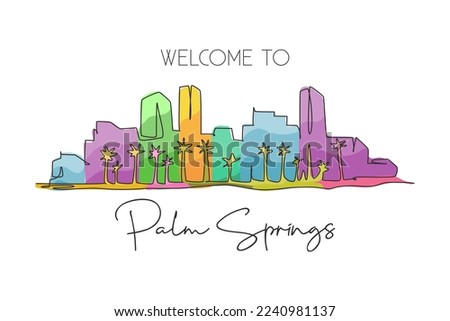 One continuous line drawing Palm Springs city skyline, California. Beautiful landmark. World landscape tourism travel home wall decor poster print. Stylish single line draw design vector illustration
