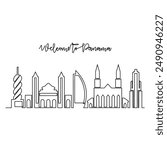 One continuous line drawing of Panama skyline vector illustration. Modern city in Central America in simple linear style vector design concept. Big city in Panama. Iconic architectural building