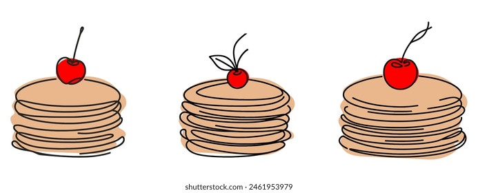 Eine durchgehende Linie von Pfannkuchen, die köstlich schmecken, sind bereit, auf Partys Vektorillustration serviert werden. Food Design Illustration Einfache lineare Stil Vektorgrafik Konzept. Lebensmittel-Design-Asset