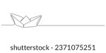 One continuous line drawing of paper boat. Origami ship concept for success leadership of business in simple linear style. Editable stroke design for web banner. Doodle outline Vector illustration