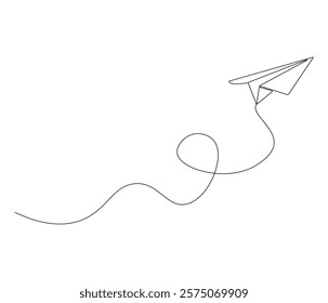 One continuous line drawing of paper plane. Paper airplane symbol of travel and dream. Concept vector art for business trip. Editable stroke. Doodle line illustration