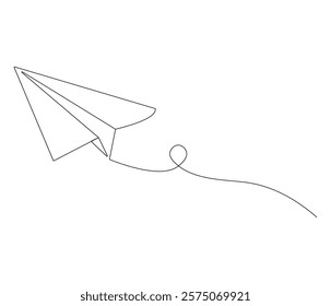One continuous line drawing of paper plane. Paper airplane symbol of travel and dream. Concept vector art for business trip. Editable stroke. Doodle line illustration