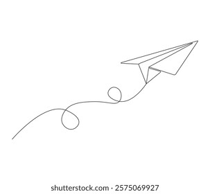 One continuous line drawing of paper plane. Paper airplane symbol of travel and dream. Concept vector art for business trip. Editable stroke. Doodle line illustration