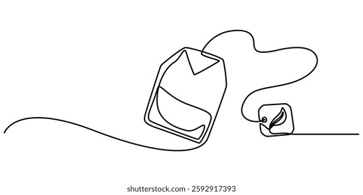 One continuous line drawing of paper tea bag, Discount tag icon line continuous drawing vector. One line price tag icon vector background, Hot herbal drink for morning routine and breakfast in simple.