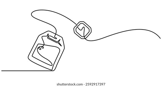 One continuous line drawing of paper tea bag, Discount tag icon line continuous drawing vector. One line price tag icon vector background, Hot herbal drink for morning routine and breakfast in simple.