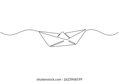One continuous line drawing of paper boat. Origami ship concept for success leadership, Paper boat one line continuous drawing art on white background.