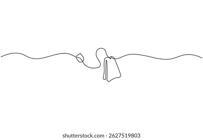 One continuous line drawing of paper tea bag, continuous line drawing of paper tea bag, Discount tag icon line continuous drawing vector. One line price tag icon vector background.