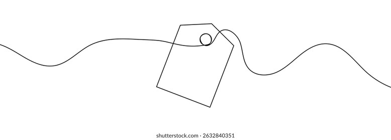 One continuous line drawing of paper tea bag, continuous line drawing of paper tea bag, Discount tag icon line continuous drawing vector. One line price tag icon vector background