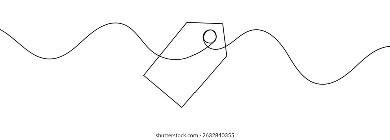 Um desenho de linha contínua de saco de chá de papel, desenho de linha contínua de saco de chá de papel, ícone de etiqueta de desconto linha vetor de desenho contínuo. Um preço de linha ícone vetor fundo