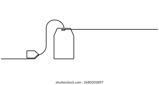 One continuous line drawing of paper tea bag, Discount tag icon line continuous drawing vector. Doodle vector illustration. One line price tag icon vector background. Editable stroke
