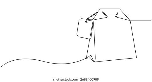 One continuous line drawing of paper tea bag, Hot herbal drink for morning routine and breakfast in simple linear style, Editable stroke, Discount tag icon line continuous drawing vector.