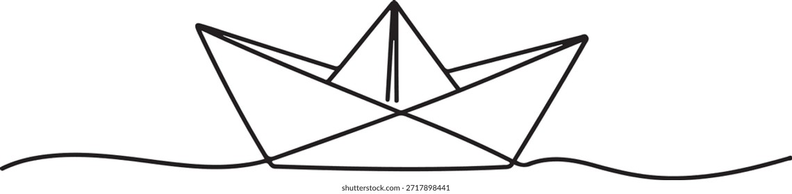 One continuous line drawing of paper boat. Origami ship concept for success leadership of business in simple linear style. one line Icon drawing
