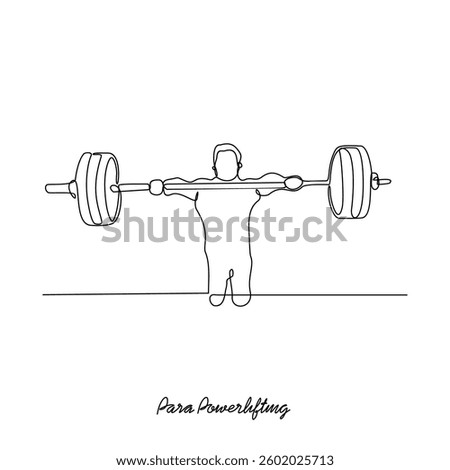 One continuous line drawing of Para Powerlifting sport vector illustration. Para Powerlifting sport design in simple linear continuous style vector concept. Sports themes for asset education design.